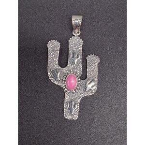 Pink Coral Cactus Pendant, Sterling Silver, Southwestern style Native American